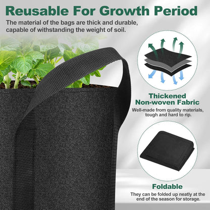 Lezmarket 2 Pack 10 Gallon Potato Grow Bags, Nonwoven Fabric Garden Planters with Reinforced Handle, Large Pots for Potato, Vegetable and Outdoor Plants