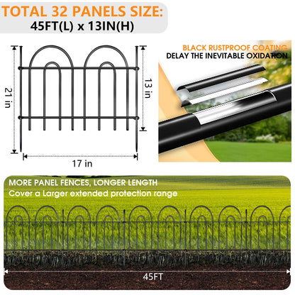 45ft X 13in Animal Barrier Fence, 32 Panels No Dig Fence for Dogs Rabbit, Anti Digging Defense