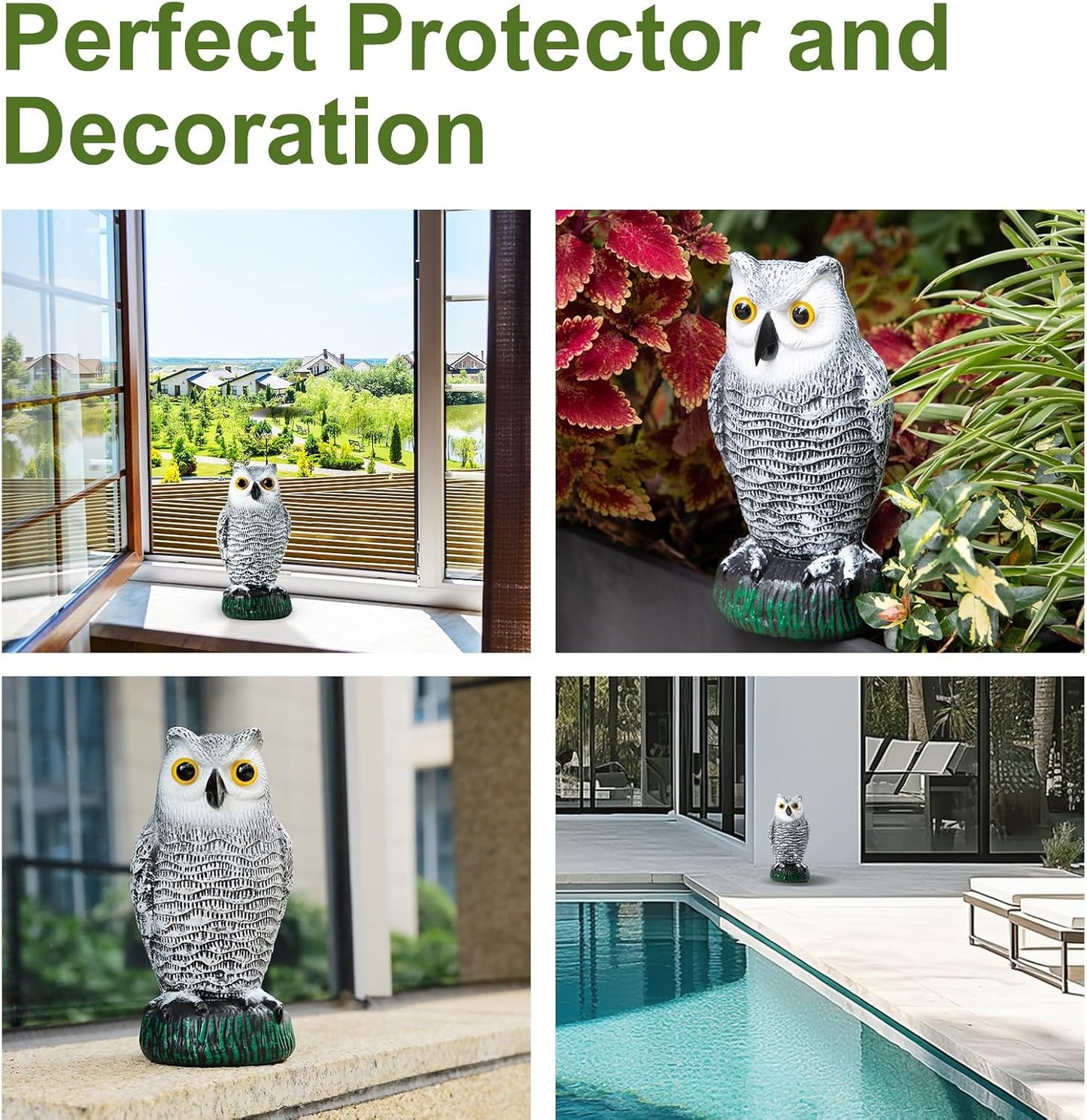 OFFO Bird Scare Devices Plastic Owl Scarecrow for Halloween Decorations Outdoor Garden, Yard, Pool Decoration, 8.3 in Height, Snow Owl