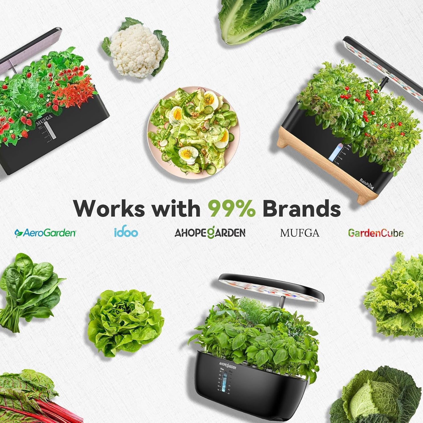 inbloom Salad Green Seed Pod Kit for AeroGarden, Ahopegarden, GARDENCUBE, MUFGA, 12 Pods (350+ Seeds with American Fast/Paris Island/Buttercrunch Lettuce, Swiss Chard, Spinach, Cauliflower, Cabbage)