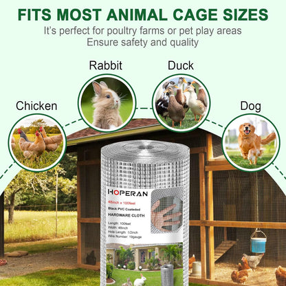 HOPERAN Hardware Cloth 1/2 Inch 48 x 100 ft - 19 Gauge Chicken Wire Fencing, Galvanized Wire Mesh Roll, Welded Wire Fence, Chicken Coop Wire Fence Gopher Wire Rabbit Wire Poultry Netting Cage