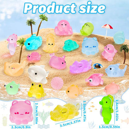 60 Pcs Luminous Mini Ocean Resin Animals 20 Style Bulk to Hide Tiny Sea Animals Figures Glow in The Dark Miniature Resin Turtles for DIY Dollhouse Garden Micro Landscape Aquarium Fish Tank Sea Decor