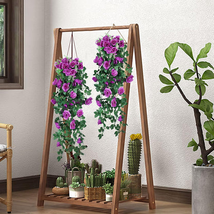 RECUTMS 2Pieces 3.3Ft Fake Hanging Flowers Artificial Rose Plants Wall Décor Wedding Home Garden Decoration (Purple)