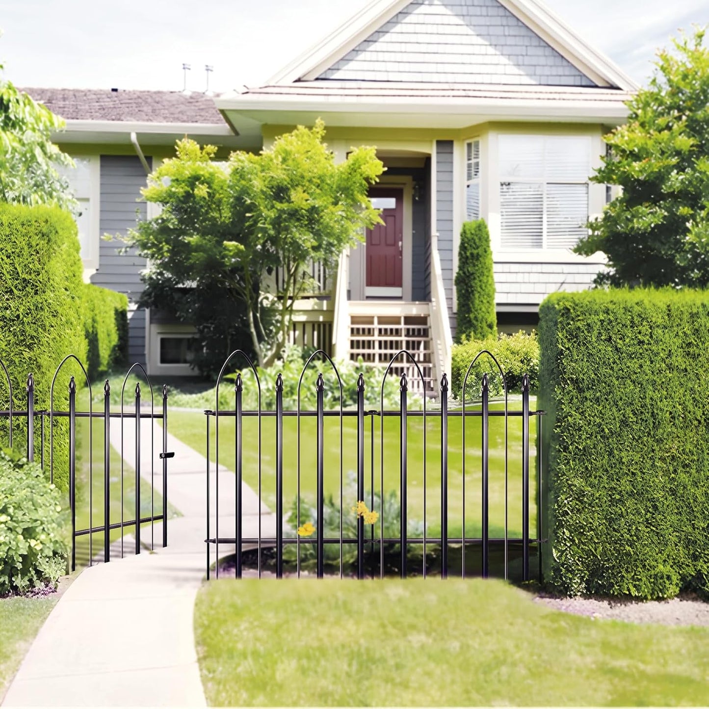 Garden Fence 32 inch H x 24 inch W, 5 Panels (4 Panels+1 Gate,Total 10 feet) Metal Decorative Border Folding Fence, Landscape Fencing for Dog Flower Bed, Yard, Animal Barrier