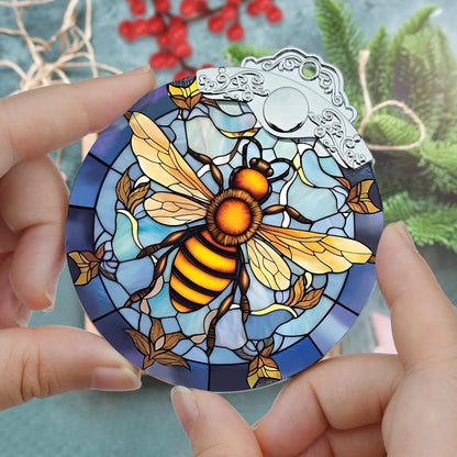 Stained Glass Christmas Ornaments, Jocidea Bee Ornaments for Christmas Tree, Christmas Tree Decor, Bee Lovers Gifts, Holiday Decor and Xmas Gifts Ideas