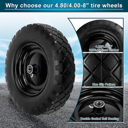 Cenipar 4.80/4.00-8" Flat-Free Tire and Wheel, 16" Solid Wheelbarrow Tires with 5/8" or 3/4" Bearings, 3-7" Centered Hub 4.80/4.00-8 Tire and Wheel for Wheelbarrow Garden Trolley and Wagons(Black)
