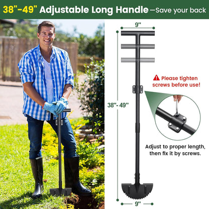 Edger Lawn Tool, Sharp Saw-Tooth Half Moon Hand Lawn Edging Tool for Landscaping, Adjustable 49" Long Handle Manual Edgers with T-Grip for Sidewalk Yard Garden Flower Bed Border Cable Burying