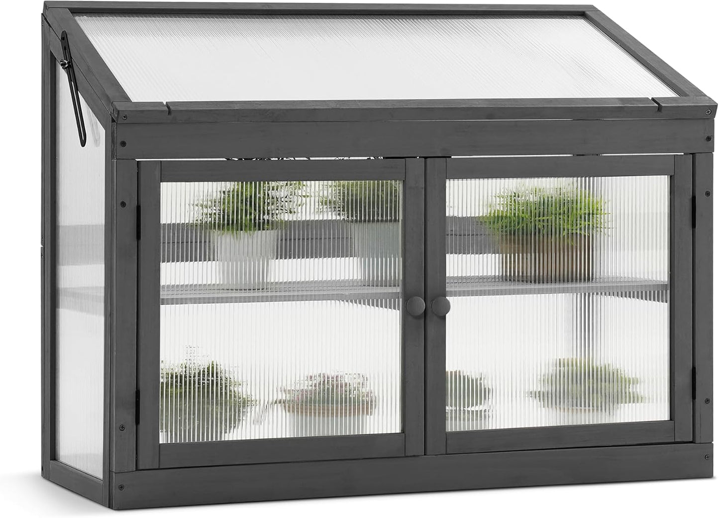 MCombo 2-Tier Wooden Cold Frame Garden Greenhouse Raised Flower Planter Shelf Bed Protection 6057-0160 (Dark Grey)