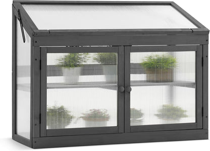 MCombo 2-Tier Wooden Cold Frame Garden Greenhouse Raised Flower Planter Shelf Bed Protection 6057-0160 (Dark Grey)