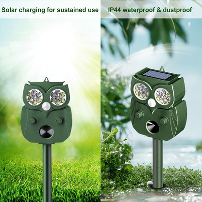 Animal Repellent Outdoor Solar Powered, Ultrasonic Deer Squirrel Skunk Rabbit Rodent Dog Deterrents Waterproof Animal Repeller, Pest Control for Gardens, Deter Mice, Snake, Squirrels, Rodents