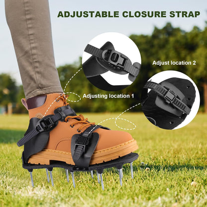 Lawn Aerator Shoes for Grass Spikes Aerator Lawn Shoes for Patio/Yard/Garden Heavy-Duty Spiked Sandals with Adjustable Loop Straps Stainless Steel Black
