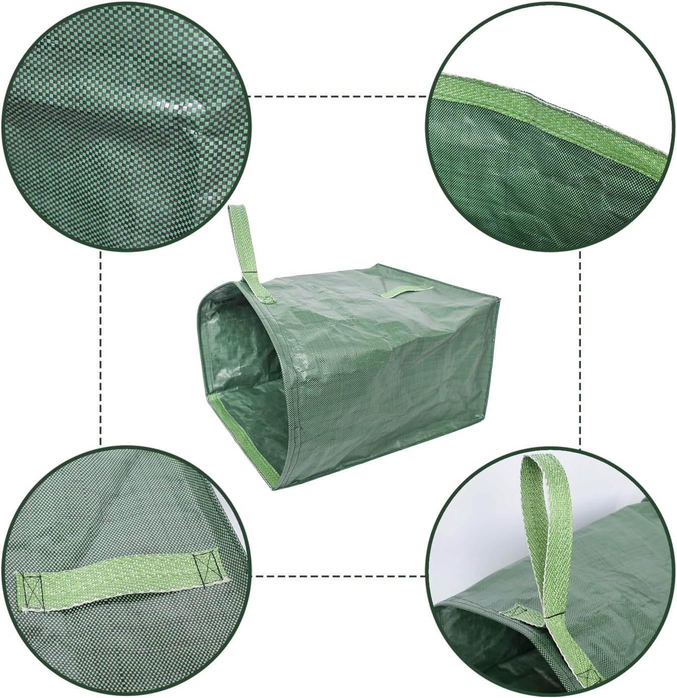 UNISTRENGH Garden Lawn Leaf Yard Waste Bag Large Clean Up Container Tote Gardening Trash Reusable Garbage Storage Bags, 53 Gallons (Green-Single)