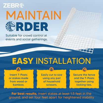 ZEBRO 4' x 50' White Plastic Garden Fence Roll – Light Duty Mesh Fencing for Temporary Fence, Snow, Garden Netting, Animal Barrier, Agricultural Fencing & Lawn Protection