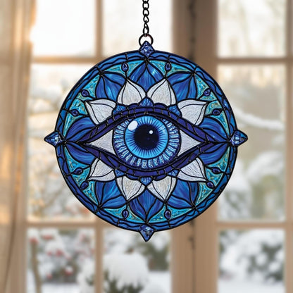 Mandala Evil Eye Acrylic Suncatcher Stained Glass Effect Boho Window Car Hanging Christmas Ornament Indoor Outdoor Decor Garden Hippie Sun Catcher for Yoga Lover for Women Mom Grandma