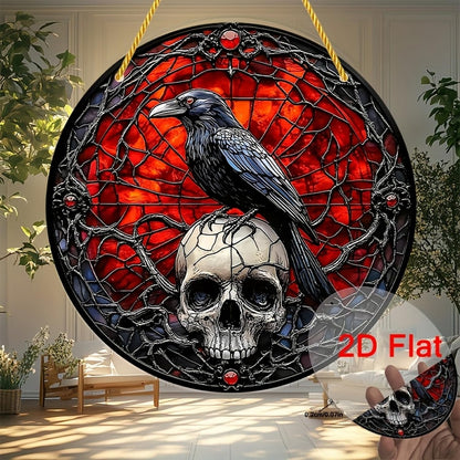 Halloween Sun Catchers Indoor Window Raven Skull Goth Window Decoration Black Goth Acrylic Decoration Black Red with Chain for Home Garden Housewarming Ornaments Gifts for Women Friend Party 7.87 Inch
