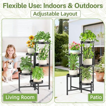 iDavosic.ly Plant Stand Indoor Outdoor, 5 Tier Corner Metal Flower Display Holder Shelf, Folding Tall Orchid Rack for Patio Balcony Porch Garden Living Room House, Black
