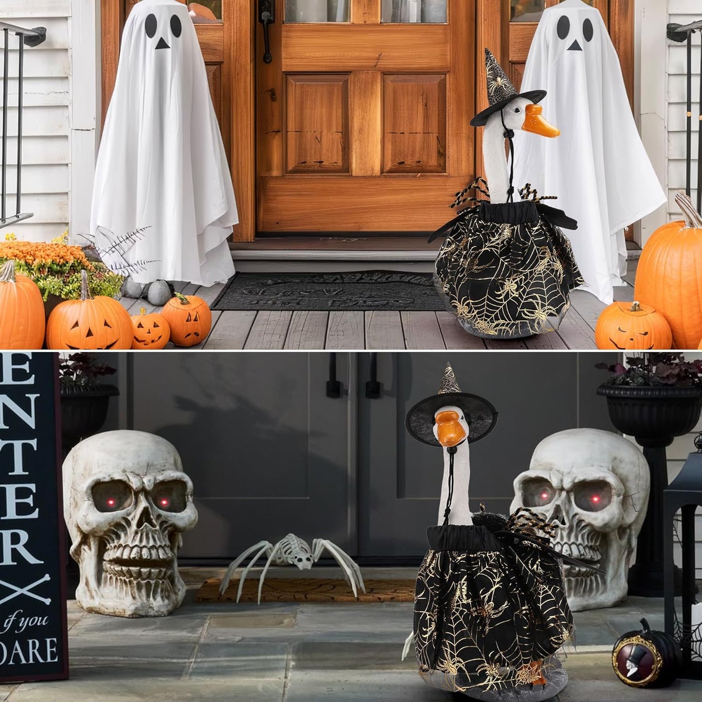 Halloween Porch Goose Outfits, Spider Goose Costume Yard Geese Statue Clothes for 23" Statue Patio Lawn Garden Decoration（Spider）