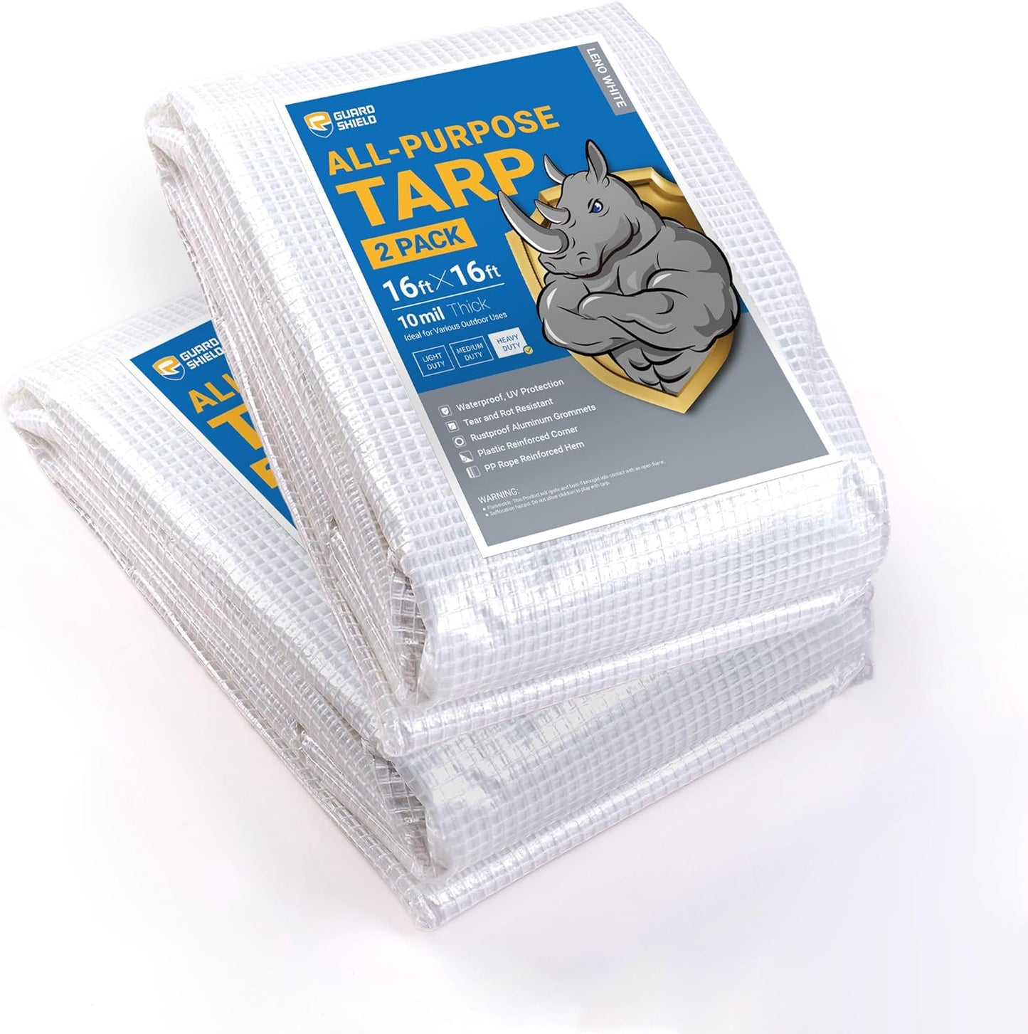 GUARD SHIELD Clear White Tarp Heavy Duty 16x16 Feet Waterproof for Greenhouse Outdoor Garden Poly Cover UV Resistant 3x3 Weave 10mil (2-Pack)