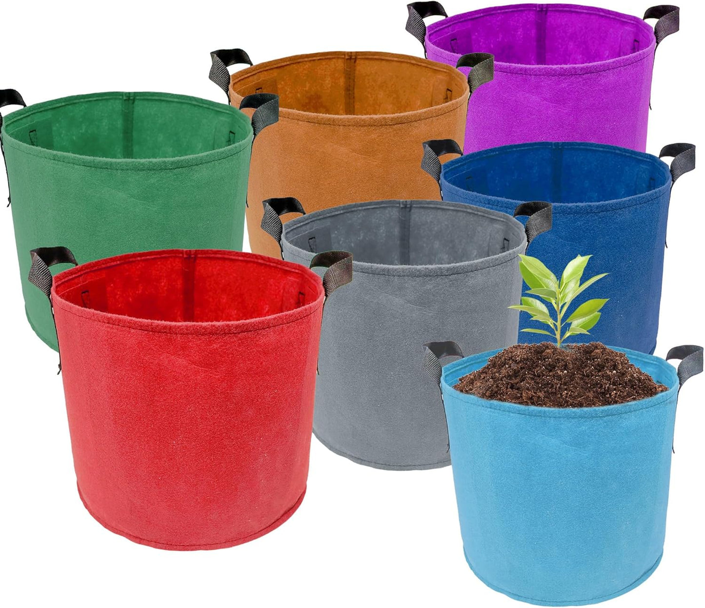 7 Pack 5 Gallon Plant Grow Bags - Mixed 7 Colors with Reinforced Handles & Aeration Design, Ideal for Tomato, Flowers & Fruits