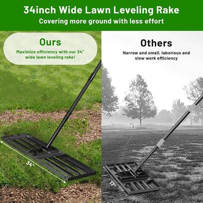 Lawn Leveling Rake 34"x9.5",Lawn Leveling Tool with 68" Long Adjustable Stainless Steel Handle for Leveling Soil,Grass,Sand or Dirt,Heavy Duty Lawn Leveler for Backyard,Garden,Golf Course,Farm,Pasture