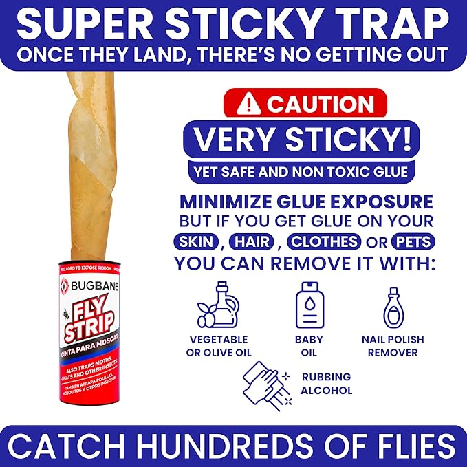 Fly Strips Indoor Sticky Hanging 10pk with Pins. Non Toxic Outdoor Fly Trap Indoor for Home. Flies Tape Paper Trap Ribbon Roll for House Gnat Fruit and Housefly. Bug Catchers for Inside Home Flypaper