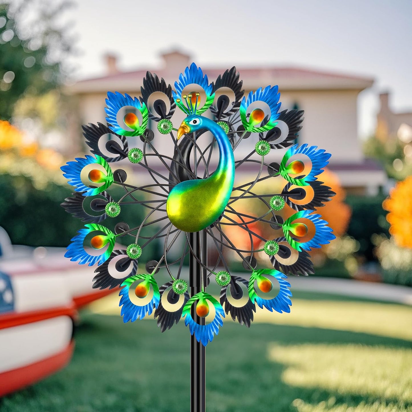 Wind Spinners Garden Decor for Outside, 13 Inches 360°Peacocks Windmill for Yard Decorations Outdoor, Metal Yard Art Wind Sculptures Garden Gifts for Women, Backyard, Patio, Lawn Ornament