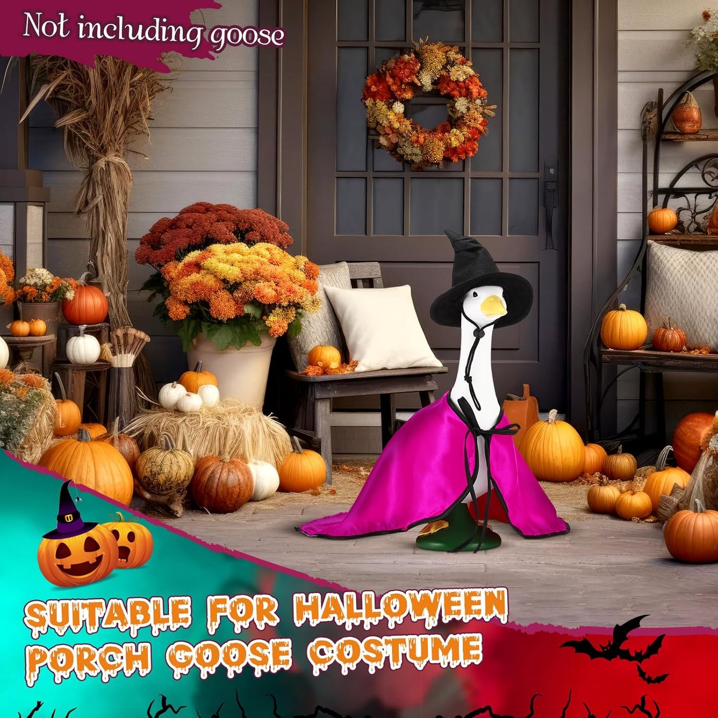 Vinsot Halloween Outdoor Porch Geese Outfit, 23" Patio Yard Porch Desk Goose Coat, Lawn Goose Accessories(Rose Red,Velvet)