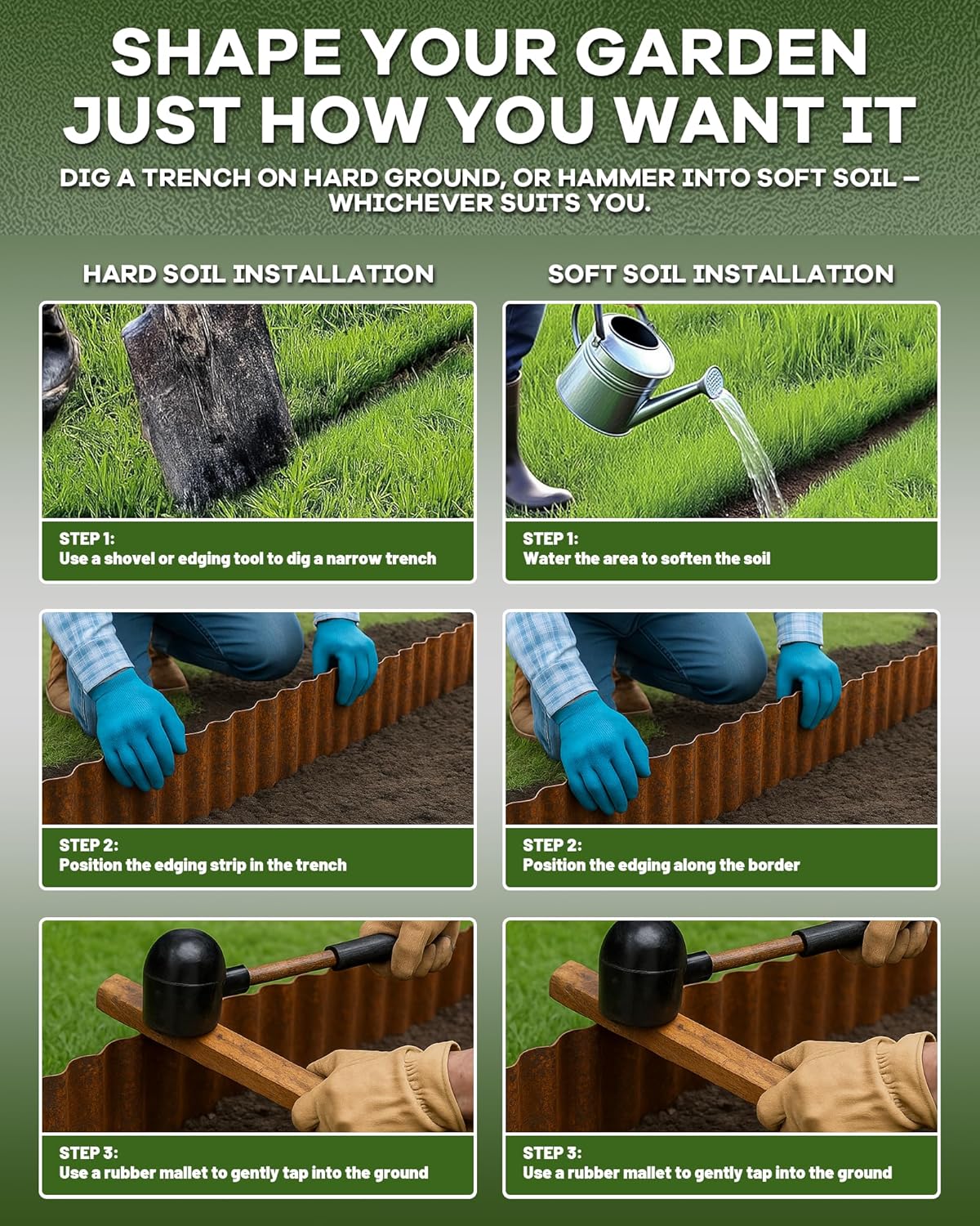 Corrugated Metal Garden Edging, Sturdy Rusty Garden Edging Border for DIY Flower Bed, Lawn and Landscape Edgings, Hemmed Edges Design, Easy Installation with Garden Gloves (12in*40FT)