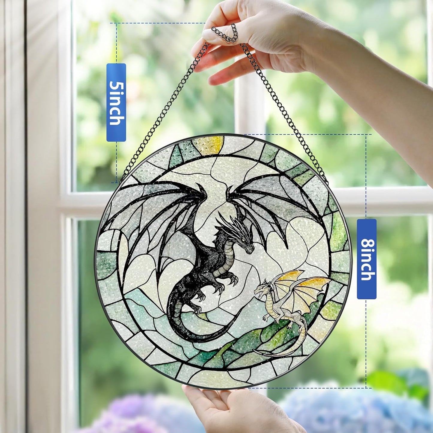 Stained Glass Window Hanging, Pauyadu 8 Inch Dragon Suncatcher Ornament, Stained Glass Suncatcher, Window Decor, Dragon Lovers Gifts, Gifts for Women, Men, and Friends