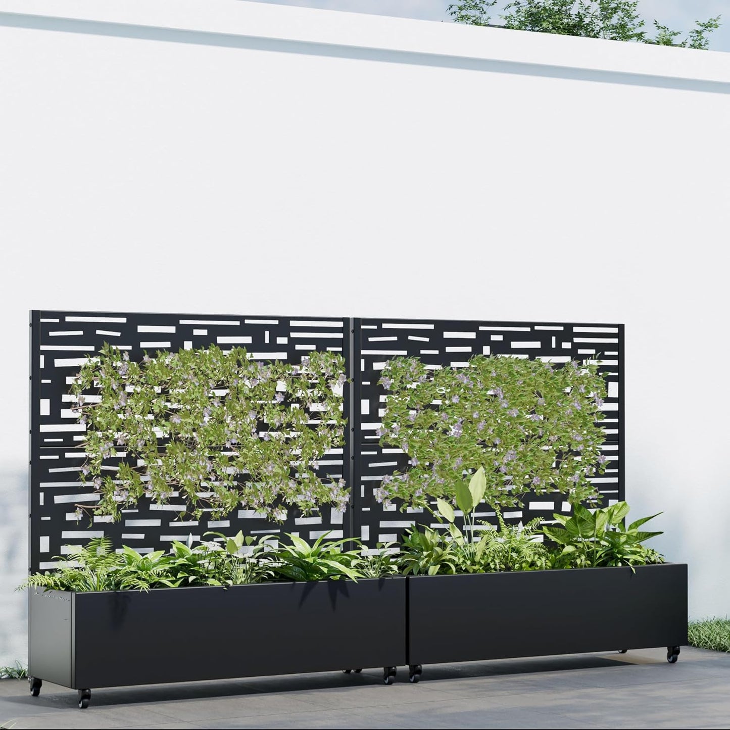 Casaphoria 72"x47" Metal Raised Garden Bed with Trellis(2 Pack), Outdoor Planter Box with Wheels & Drainage Holes for Climbing Plants, Flowers, Elevated Garden Kit with Privacy Screen, Black-Gerald