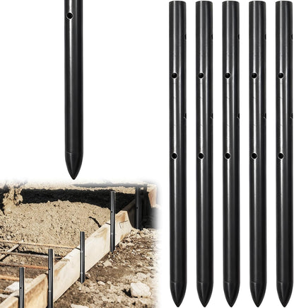 5PCS 12 Inch Round Steel Concrete Form Stakes with Holes Heavy Duty Rebar Stakes Concrete Pins for Concrete Forms, Garden Fence, Rust Resistant Removable Reusable, 3/5" Diameter, Pointed