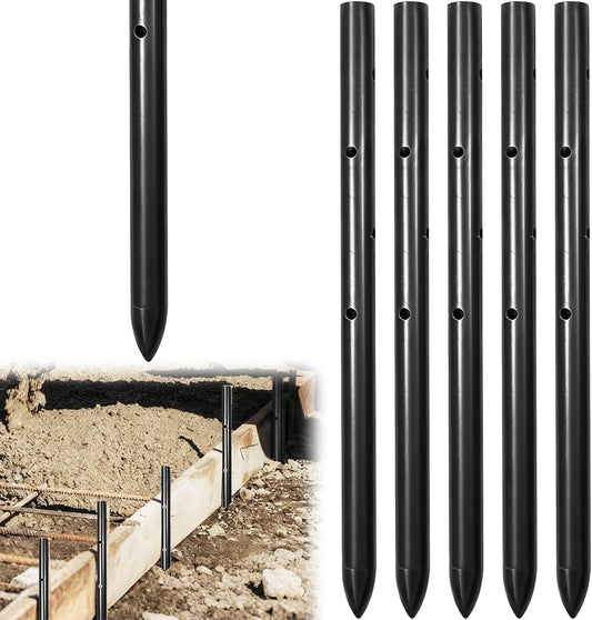5PCS 12 Inch Round Steel Concrete Form Stakes with Holes Heavy Duty Rebar Stakes Concrete Pins for Concrete Forms, Garden Fence, Rust Resistant Removable Reusable, 3/5" Diameter, Pointed