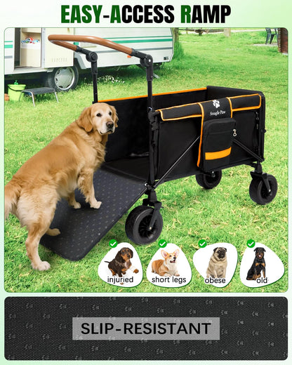 Snagle Paw Dog Wagon for Medium Large Dogs up to 200lbs | All Terrain Foldable Large Pet Stroller with Ramp & Tailgate (Extra Space), Dog Wagon Cart Adjustable Handle & One-Step Brake