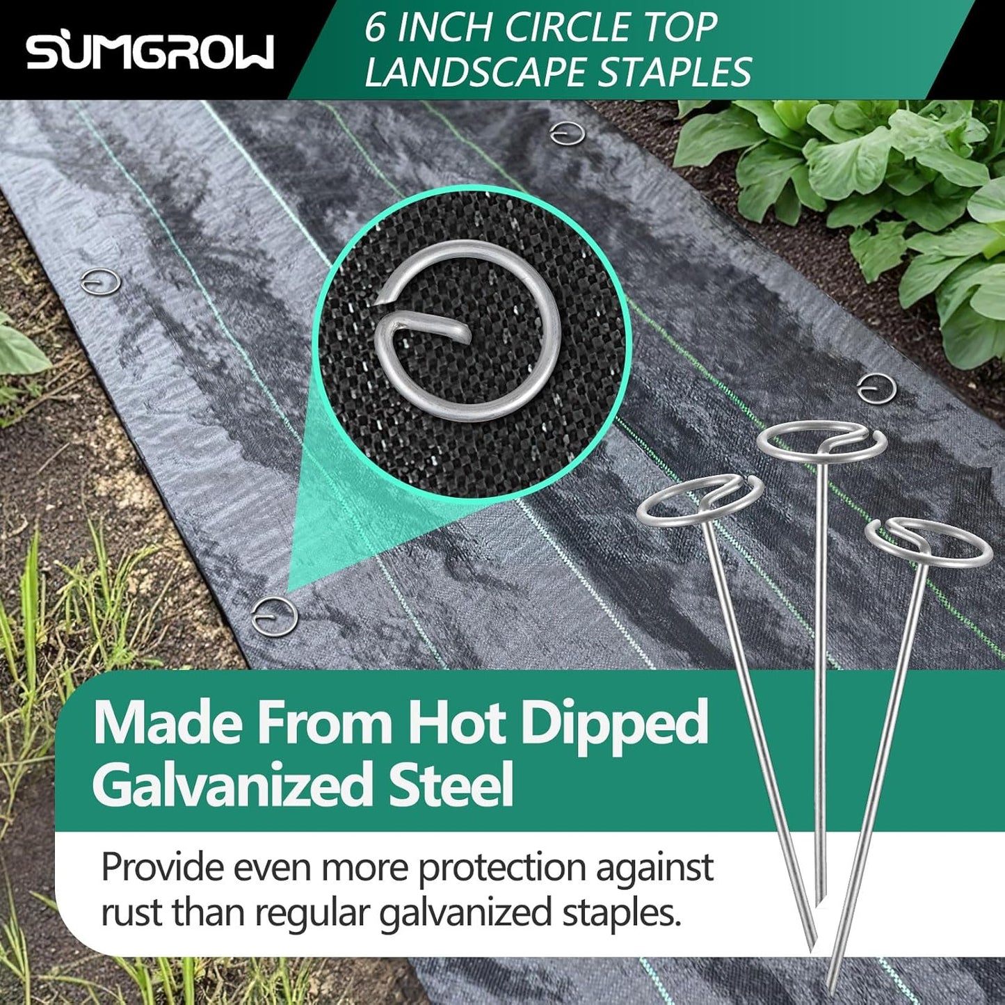 Landscape Staples,120 Pcs Garden Stakes, Circle Top 6-inch Galvanized Steel, Spikes Pins for Securing Weed Fabric Netting Ground Sheets and Fleece, Landscape Edging, G-Shaped