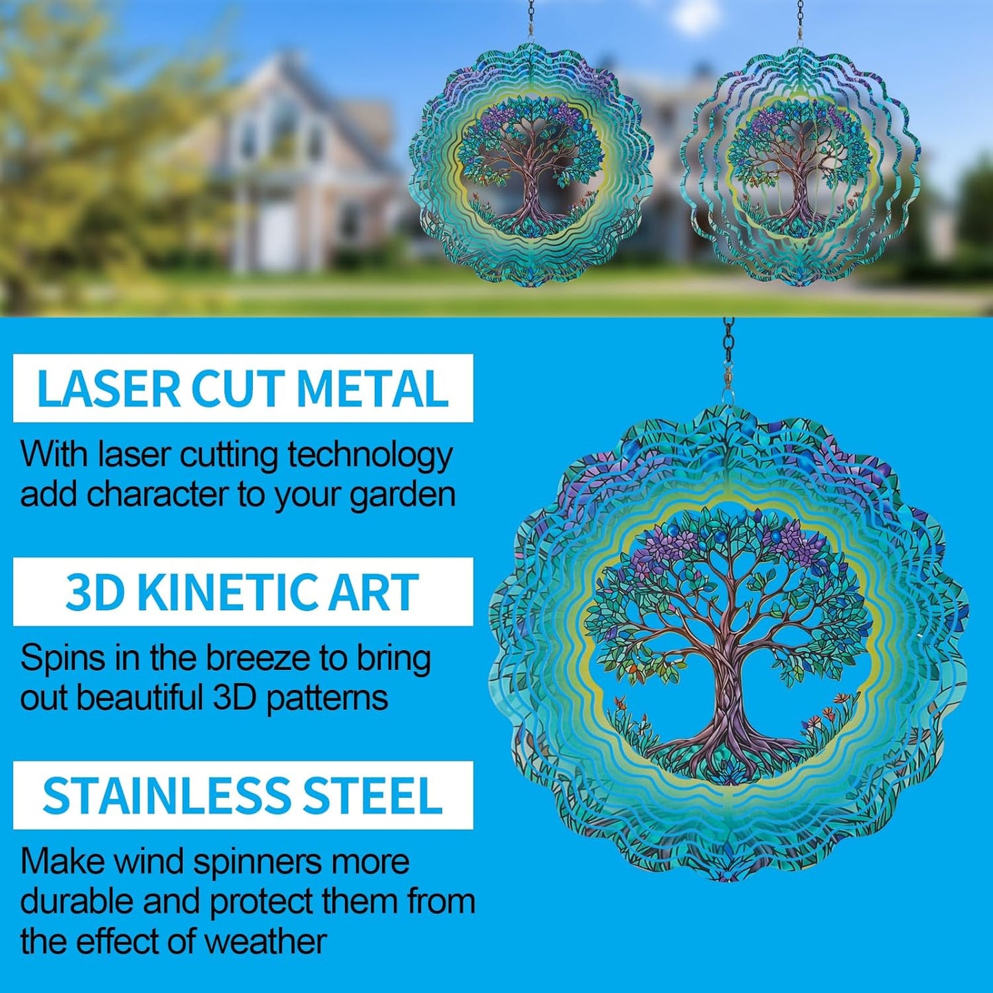 Metal Wind Spinners for Outdoor,Birthday Gifts for Women Mom Grandma, 12 Inch Tree Wind Spinner Bird Devices Deterrent to Scare Birds Away from Yard Patio Farm, Kinetic Sculpture Garden Decor