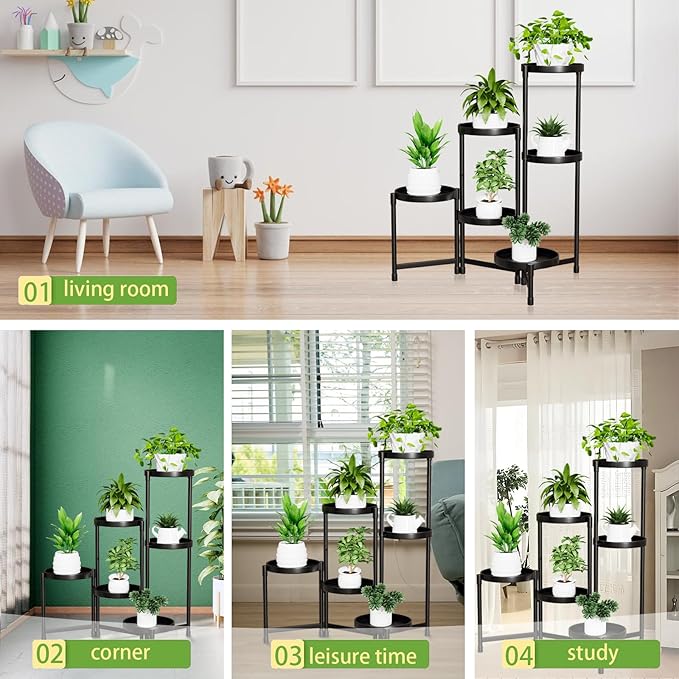 Tall Plant Stand Indoor Outdoor, Corner Metal Flower Pot Stands for Multiple Plants,6 Tier Heavy Duty Plant Shelf for Patio Garden Balcony Living Room Bedroom (6 tier)