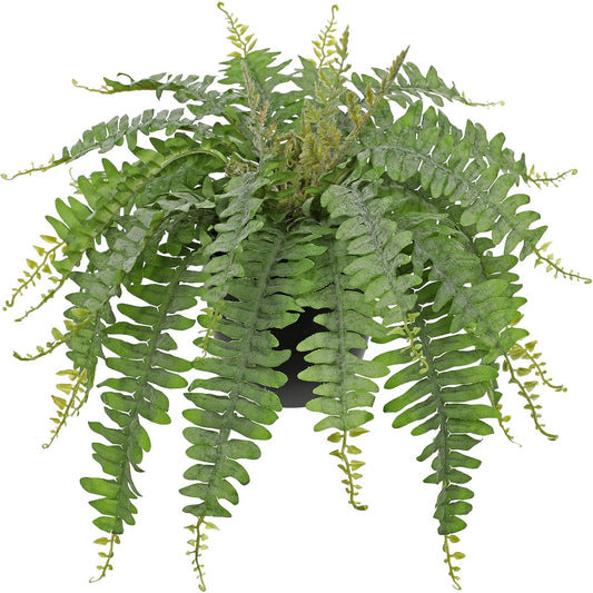 Hollyone Artificial Fern Plants in Pot 18.8" Small Artificial Boston Fern 24 Leaves for Outdoors &