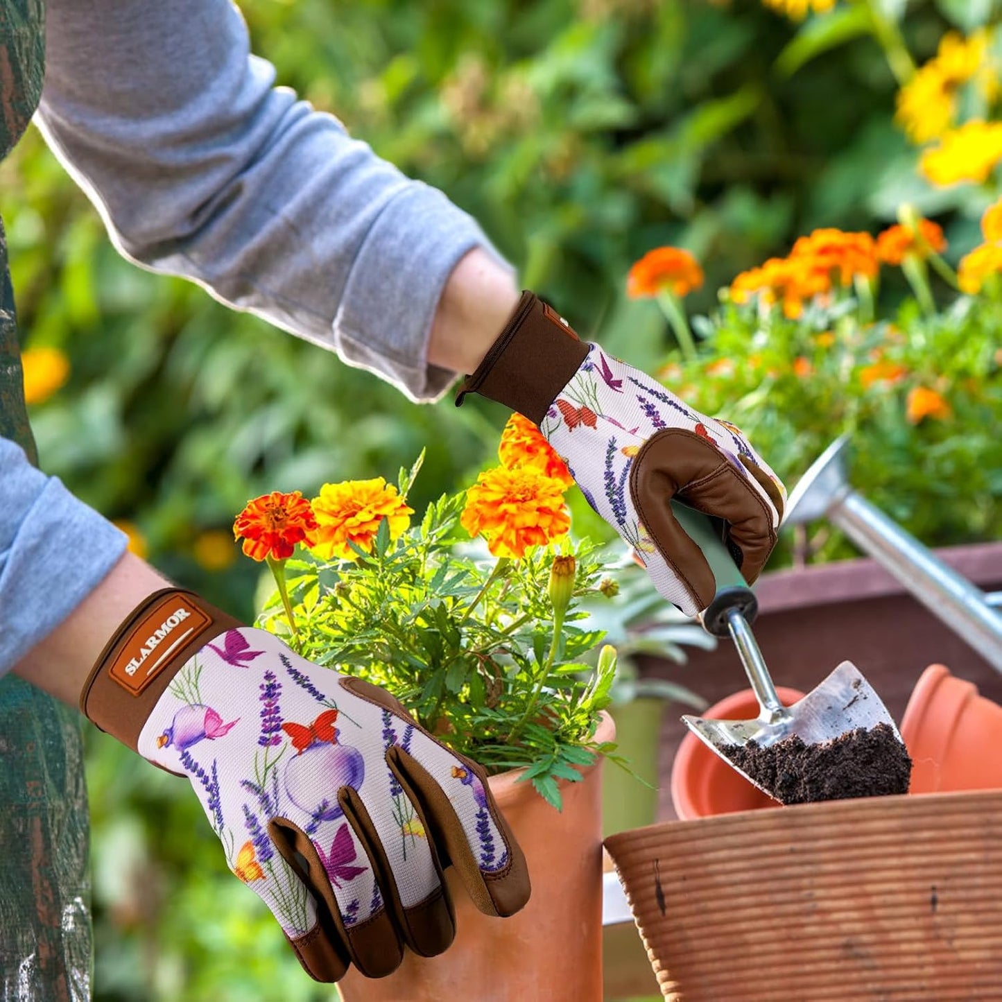 Leather-Gardening-Gloves for Women,Thorn-Proof Work-Gloves for Weeding,Digging,Planting,Pruning Yard garden Gloves