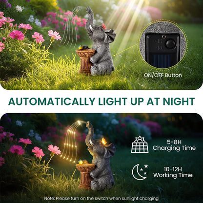 Elephant Statue Garden Decor- Outdoor Decoration with Solar Powered LED Lights, Birthday Gifts for Women, Garden Gifts for Mom, Decorations for Courtyard, Patio, Lawn, Yard