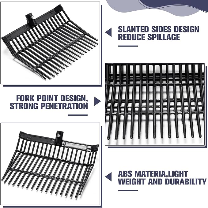 Lasnten 6 Pcs Manure Fork Replacement Head, 18 Tines Pitchfork Head with Screws and Nuts, Horse Manure Rake for Picking up Grass and Hay(Black)