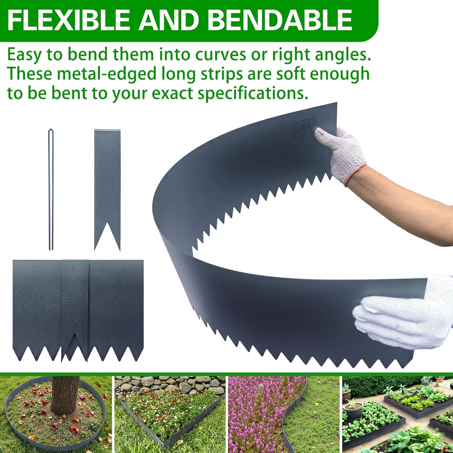 Metal Landscape Edging 6 Pack 40" L x 6" H,Galvanized Bendable Metal Garden Edging,Hammer- in Steel Landscape Edging with a Pair of Gloves and 7 Clips,Navy Blue (20 FT Total)