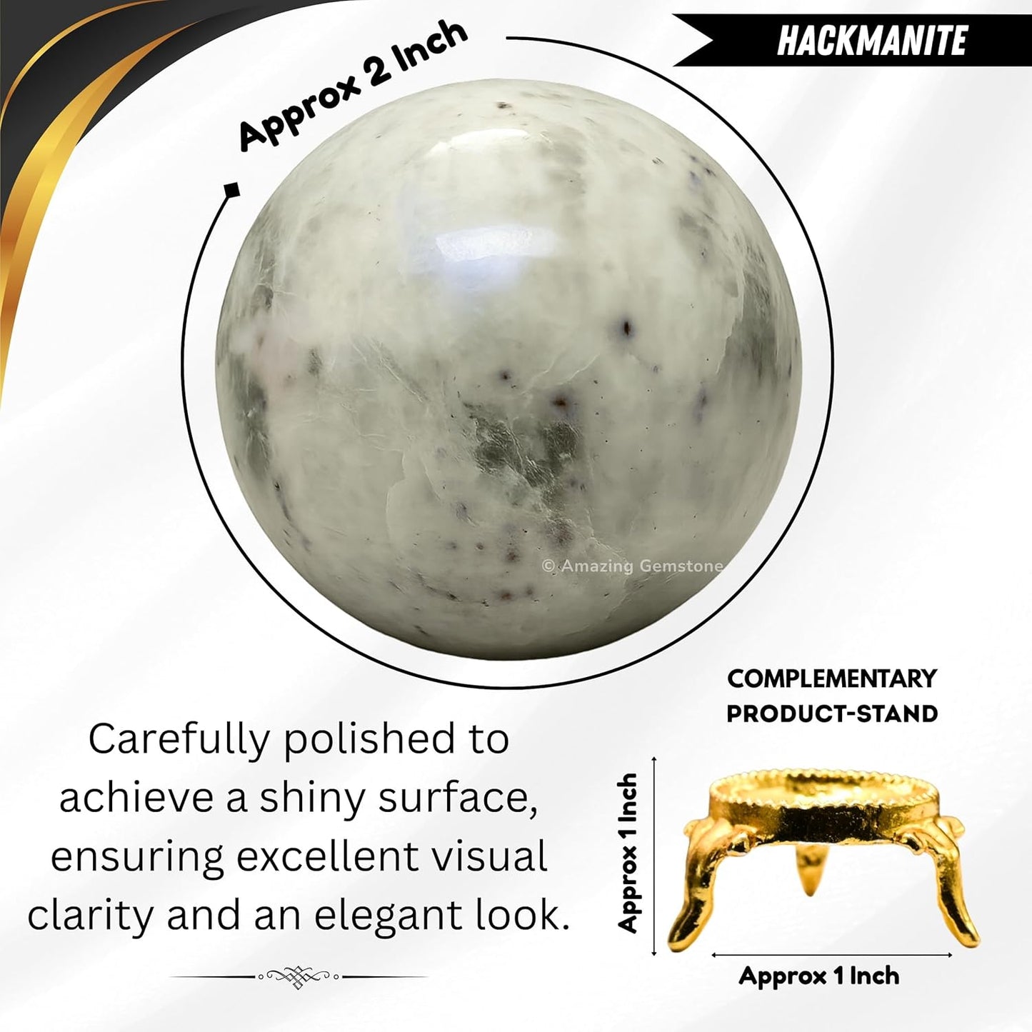 Amazing Gemstone Hackmanite Crystal Ball with Stand - 2 Inches Crystal Sphere Meditation Balls for Witchcraft and Decorative Balls