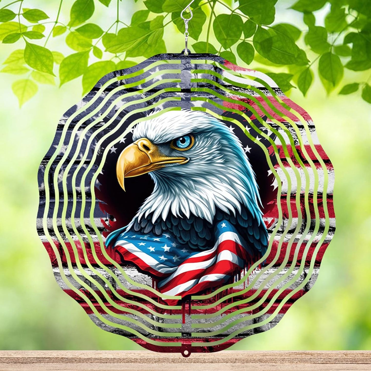 10 Inch 3D Flag Eagle Wind Spinner, Unique Metal Hanging Kinetic Wind Sculpture Ornament Gifts for Women Yard Art Garden Patio Lawn Indoor Outdoor Decor