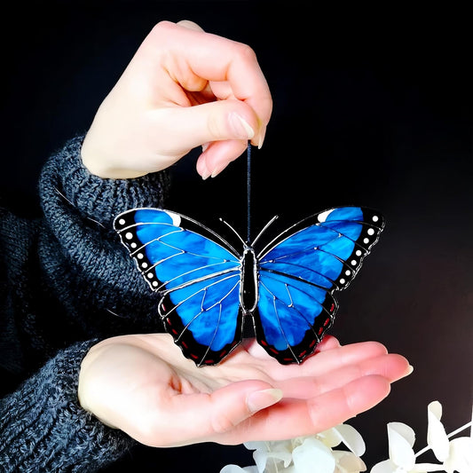 A-Blue 2024 New Handmade Stained Glass Butterfly Suncatcher, Sun Catcher Hanging for Car, Butterfly