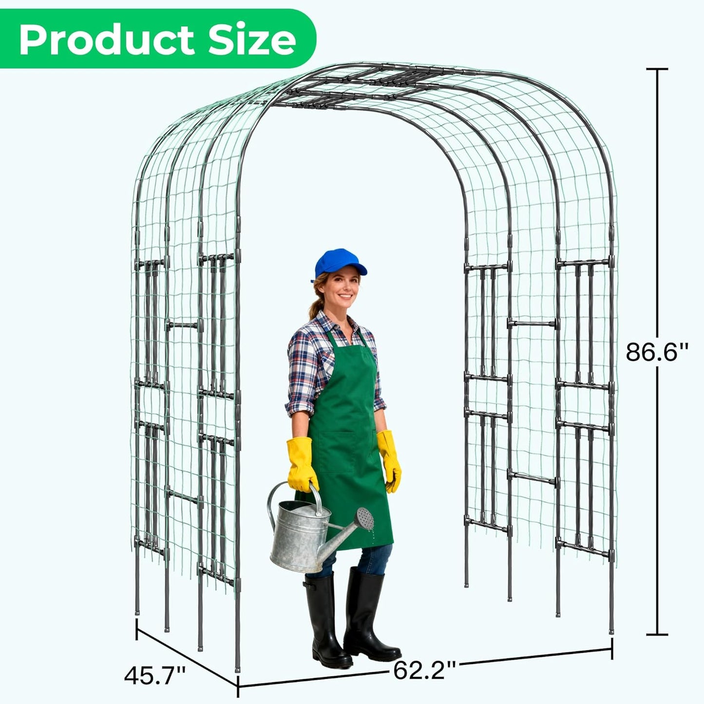 Garden Arch Trellis for Climbing Plants, 7.22 FT Tall Large Arbour Archway for Rose Vine Cucumber Vegetables, Wide Garden Arch for Lawn, Party, Ceremony Wedding Decoration.