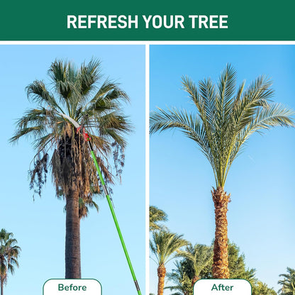 Outvita Manual Pole Saw, 24 Feet Extendable Tree Pruner with Knives and Storage Pocket, Sharp Steel Blade and Scissors High Branches Trimming for Pruning Palms and Shrubs(Green)