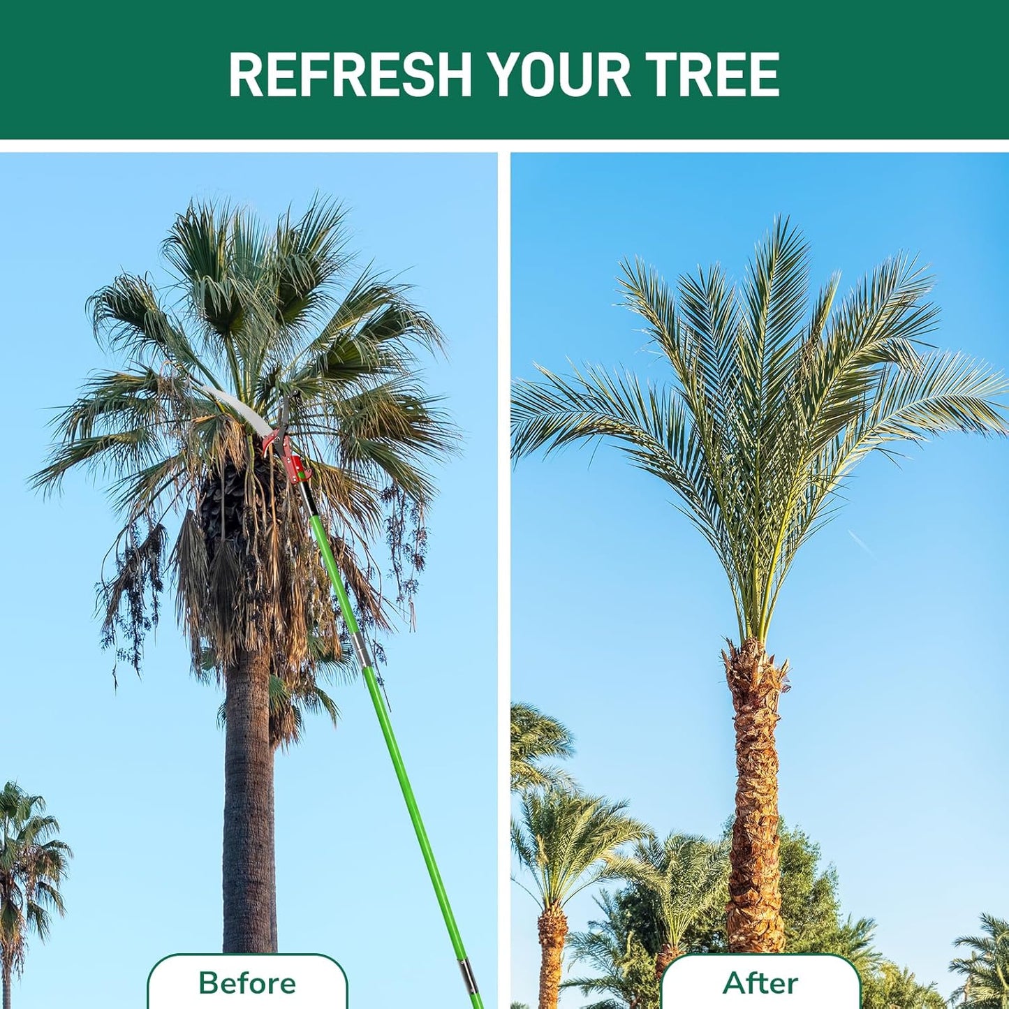 Outvita Manual Pole Saw, 26 Feet Extendable Tree Pruner with Knives and Storage Pocket, Sharp Steel Blade and Scissors High Branches Trimming for Pruning Palms and Shrubs