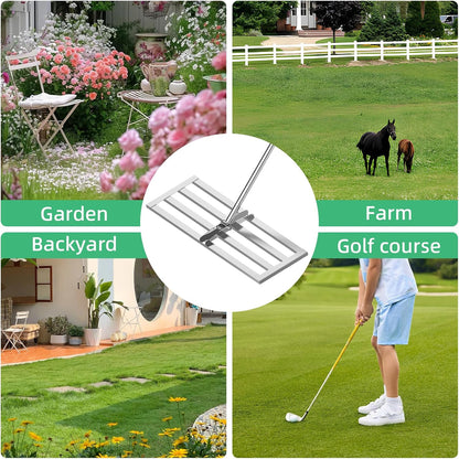 Lawn Leveling Rake 30"x10", Heavy-Duty Stainless Steel Yard Leveling Rake, Professional Soil Leveling Tool for Pastures, Golf Lawns, Gardens, Yards (Silver)