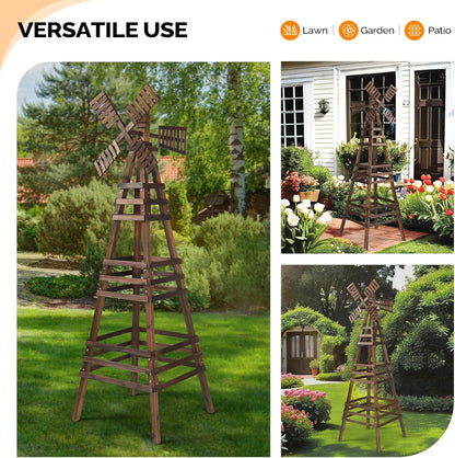 Wooden Windmill, Weather-Proof Wind Spinner, Outdoor Wind Mill for Garden Lawn Patio Decoration (Carbonized, Large)