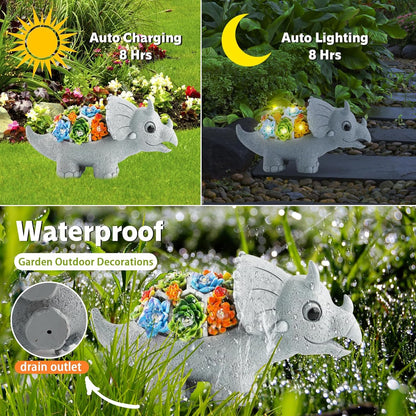 Garden Decor Solar Dinosaur Statues with Succulent and LED Lights for Outside, Outdoor Lawn Decorations Statue for Patio,Balcony,Yard,Unique Housewarming & Birthday Gifts for Women Mom Grandma